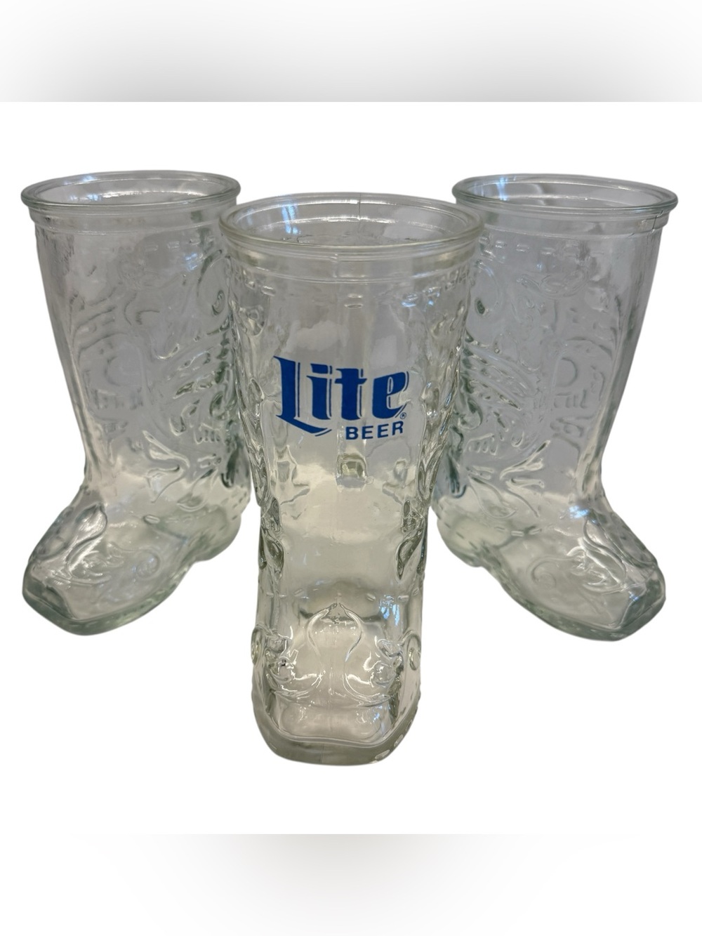 Vintage Miller Lite Cowboy Boot Beer Glasses Set of 3 Western Barware Cowboy Mug